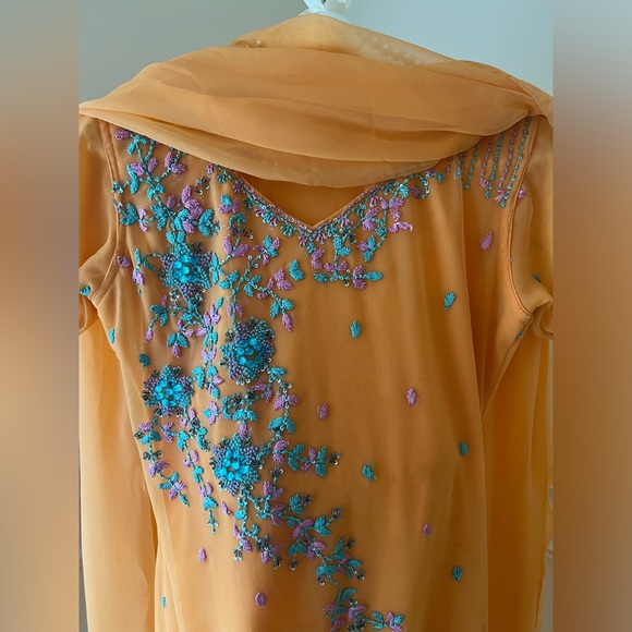 Orange Indian Party Wear Dress with bottom and duputta - Picture 3 of 9